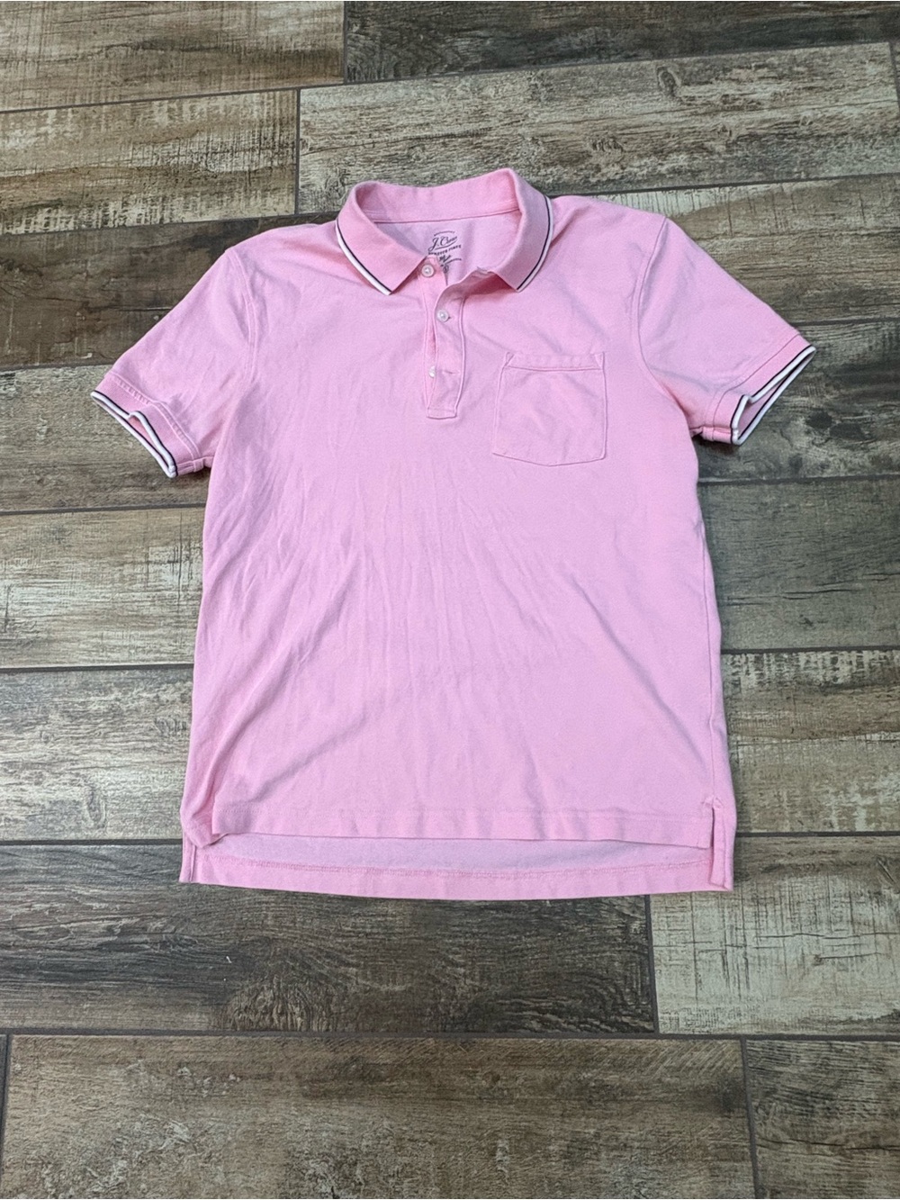 J. Crew Light Pink Polo with Chest Pocket and Contrast Tipping